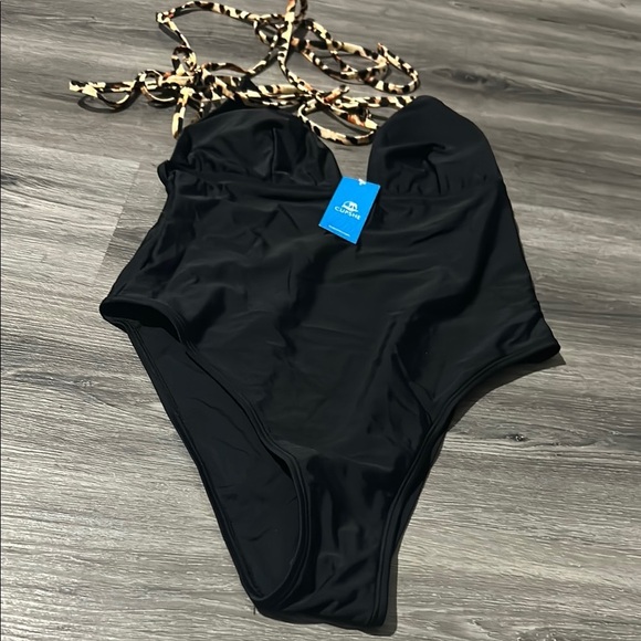 Other - Black One-Piece Swimsuit with Animal Print Straps